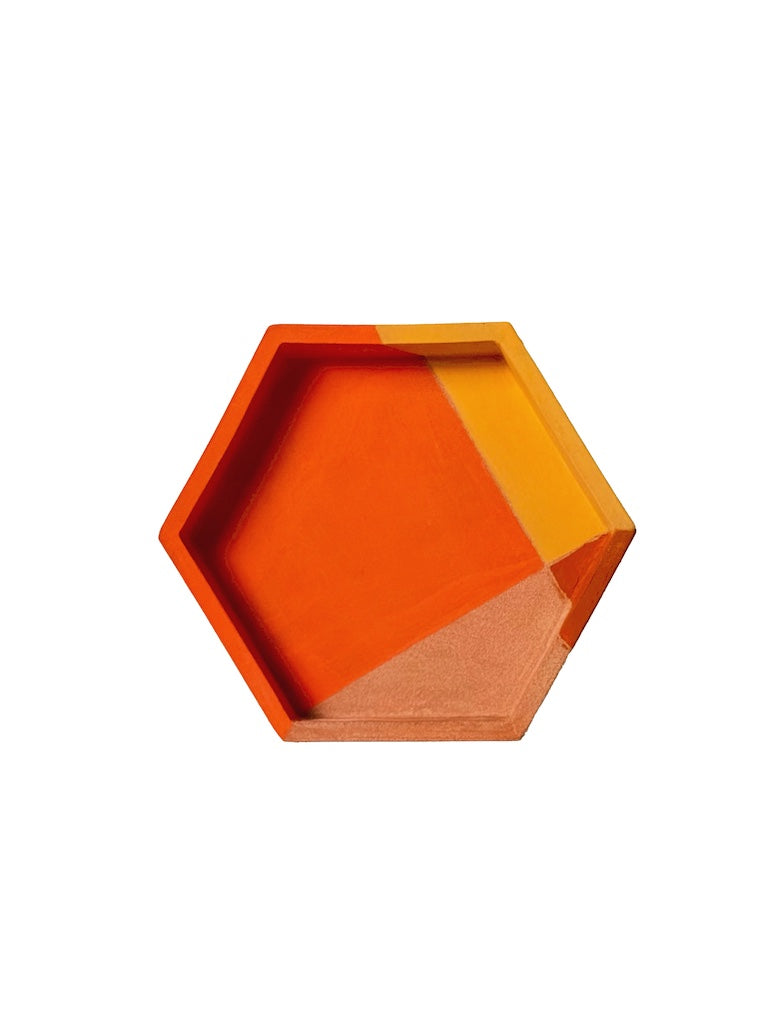 Hexagonal Ceramic Tray – Orange and Ochre