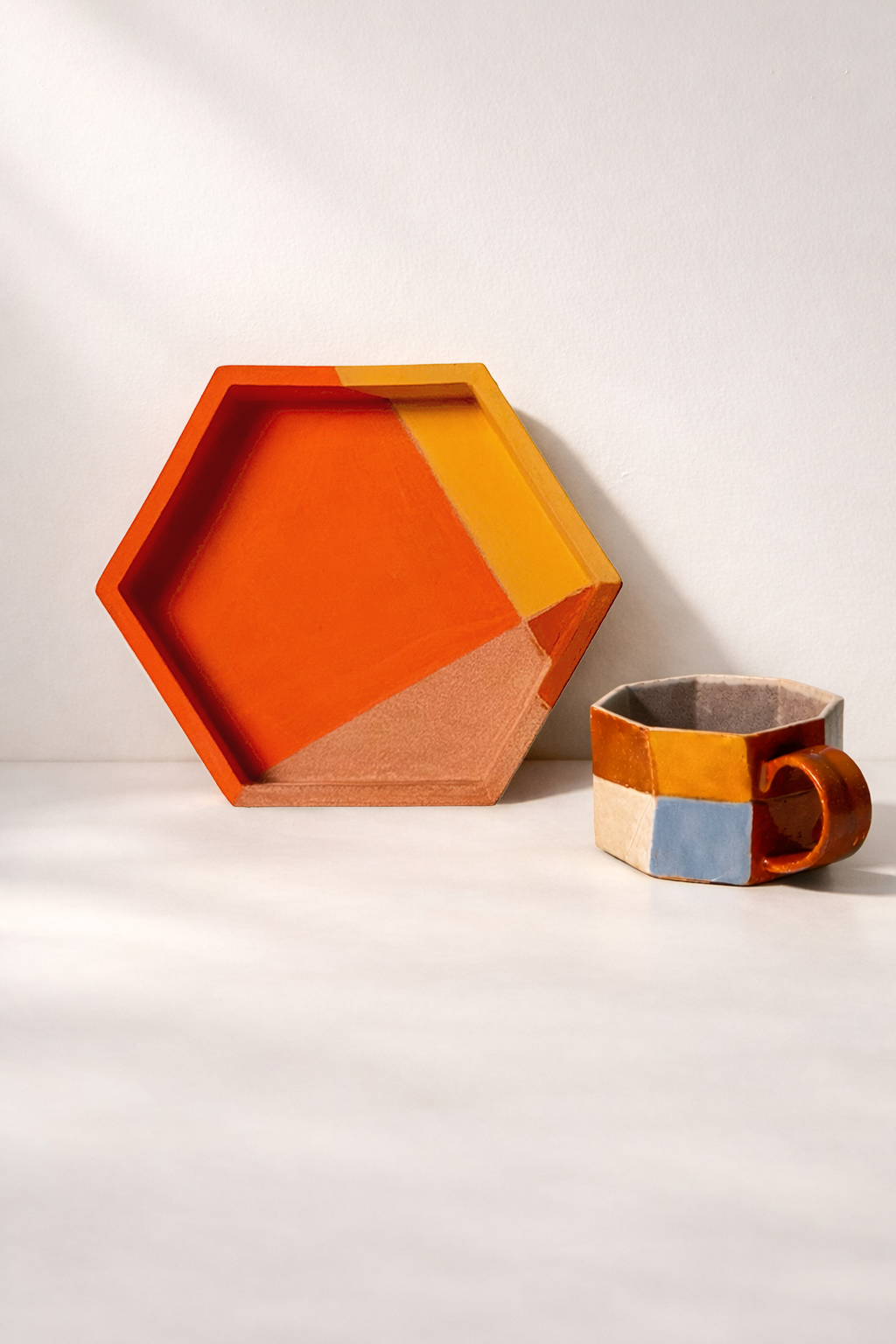 Hexagonal Ceramic Tray – Orange and Ochre
